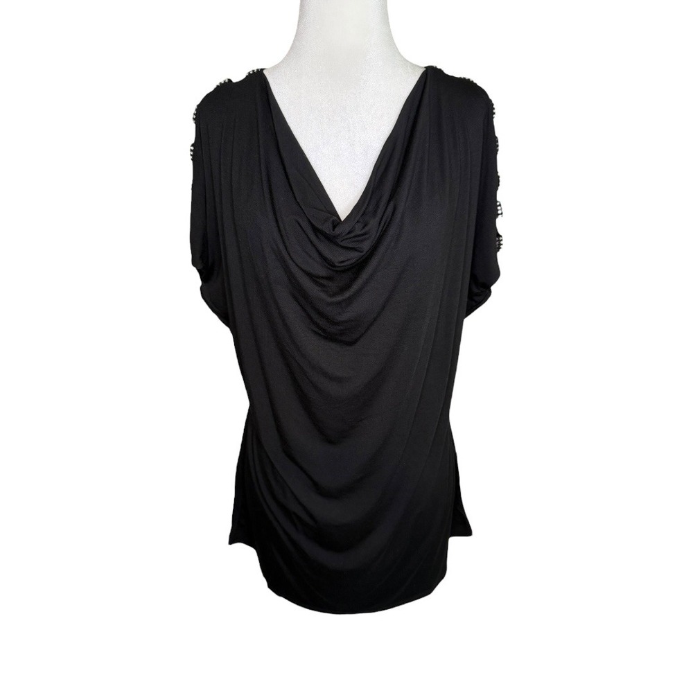 Carina Black Rhinestone Embellished Shoulder Drape Neck‎ Dolman Top Medium NWT